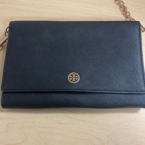 Tory Burch Crossbody Robinson Black Leather Chain Shoulder Bag